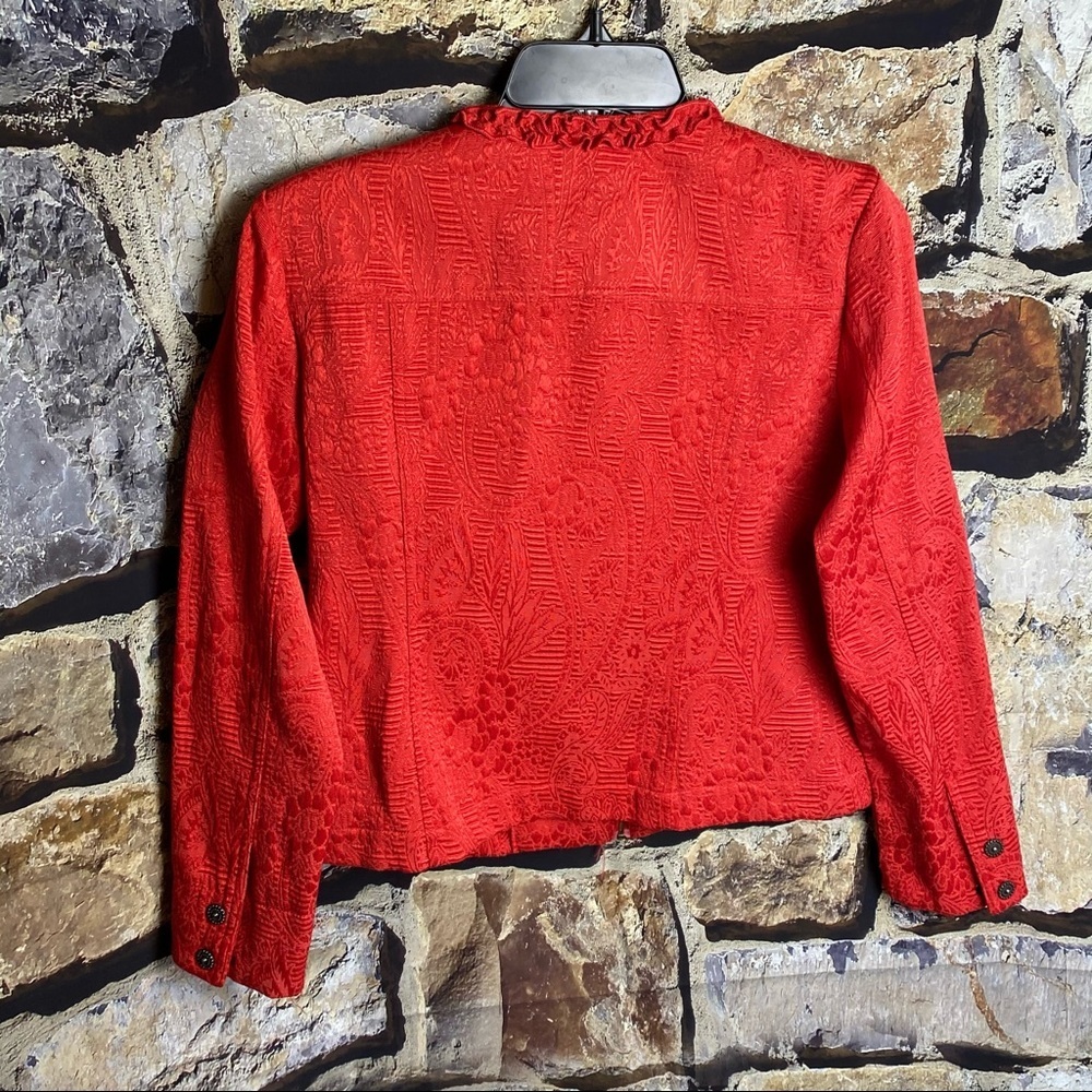 Ruby Rd. Red Raised Designs Zip Ruffle Blazer 4p - image 6